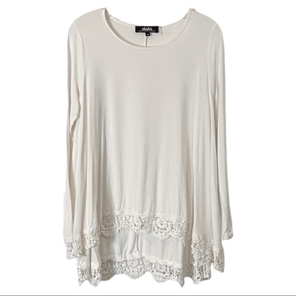 🌺 Lulu’s Just Like Vacation Ivory Long Sleeve Crochet Flowy Boho Top Size M